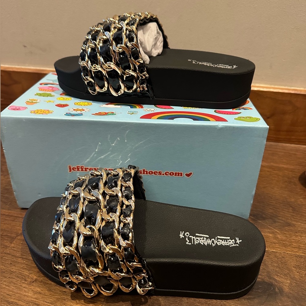 Jeffrey Campbell Edie Chain Platform Slides with Gold Chain